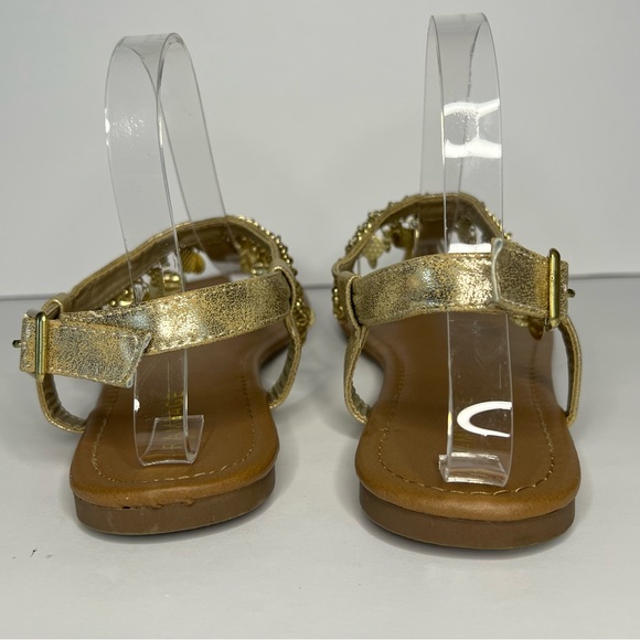 Rampage Jiffy Gold‎ Metal Charm Flat Sandal Thong Toe ankle strap Women's 9.5 - Picture 7 of 13